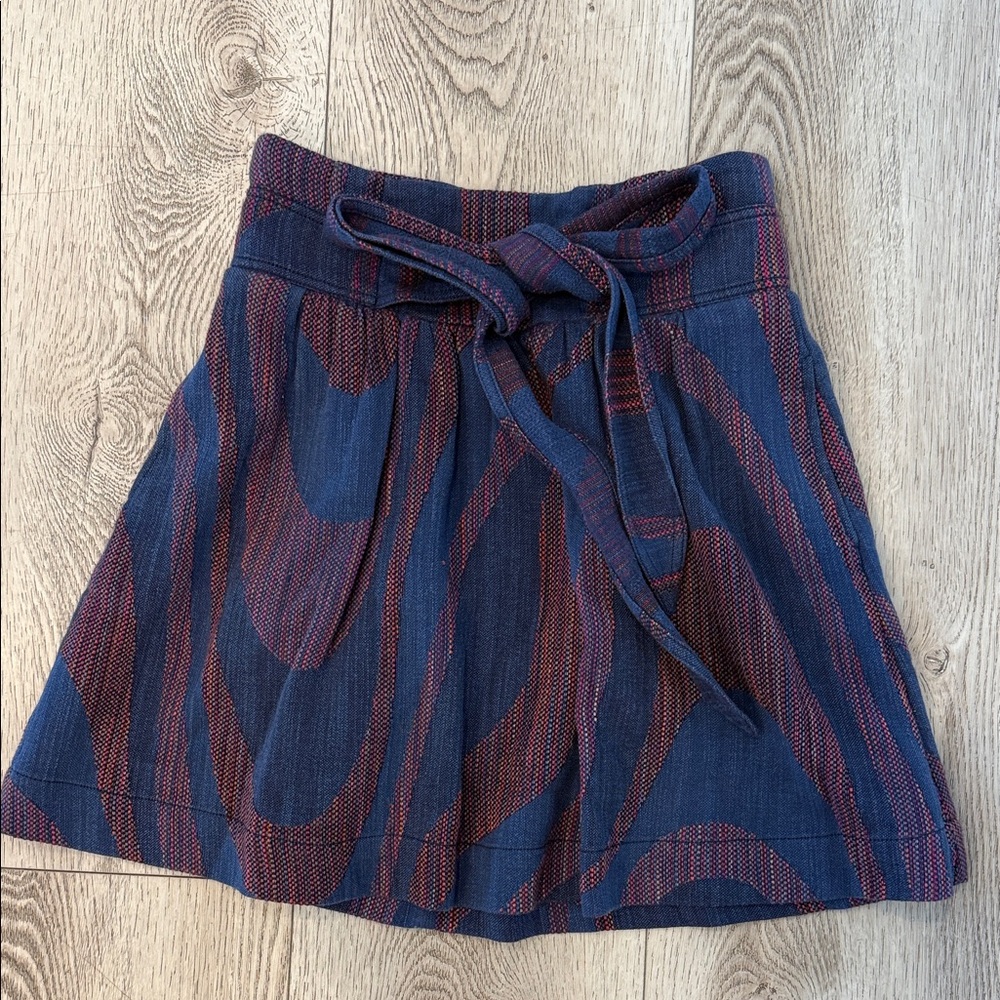 Anthropologie Navy and Burgundy Mini Skirt